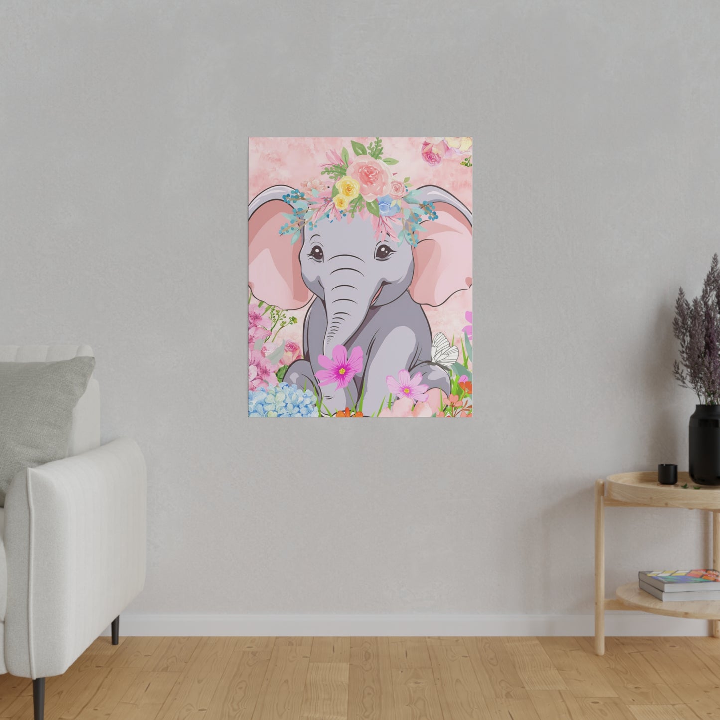 Happy  Elephant Matte Canvas, Stretched, 0.75"