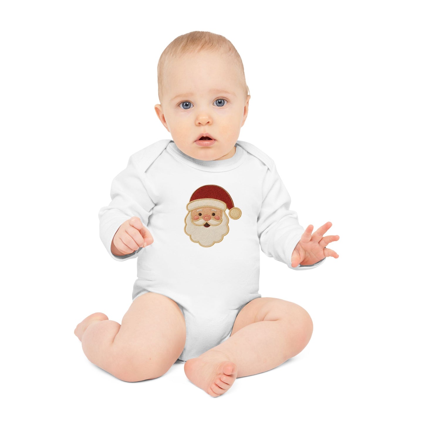 Baby Bodysuit — Cute Vintage Santa Face Holiday Long-Sleeve Organic Onesie