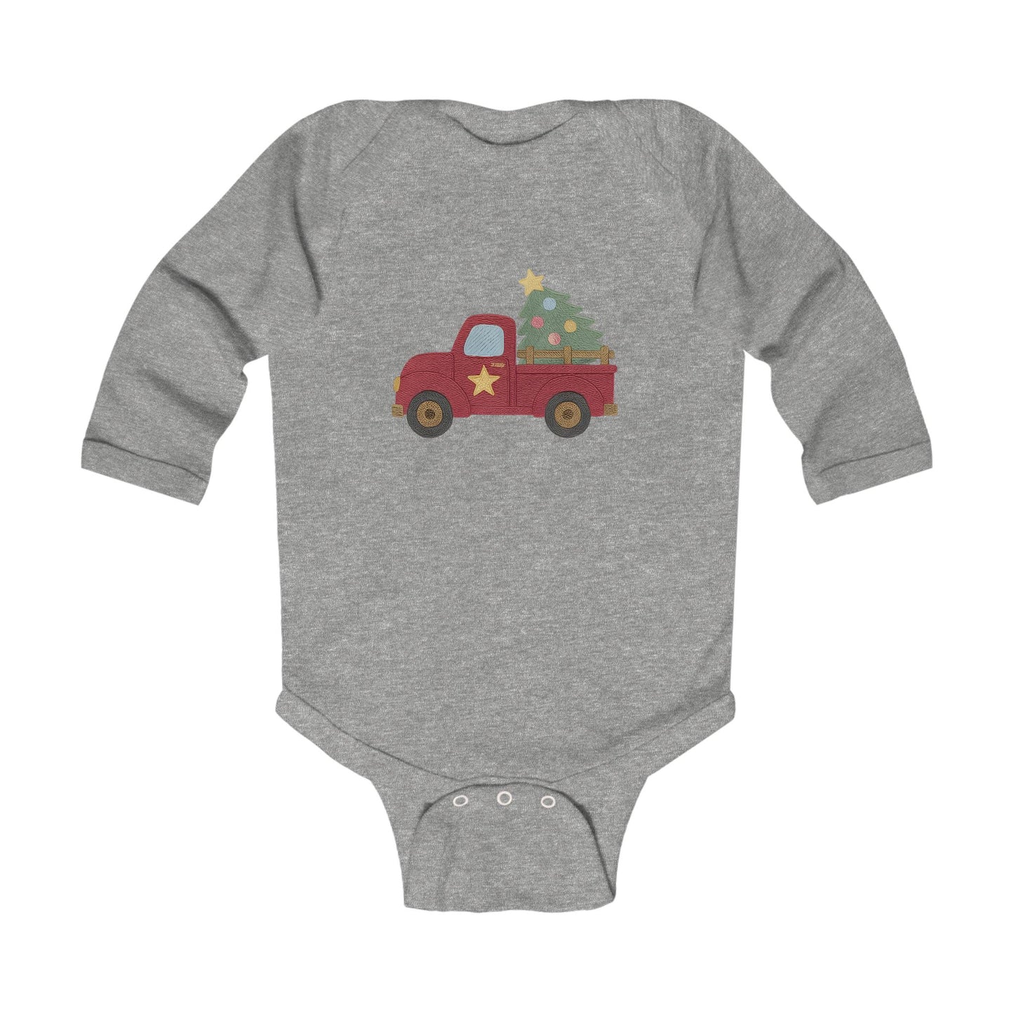 Baby Bodysuit — Red Truck with Christmas Tree Holiday Onesie