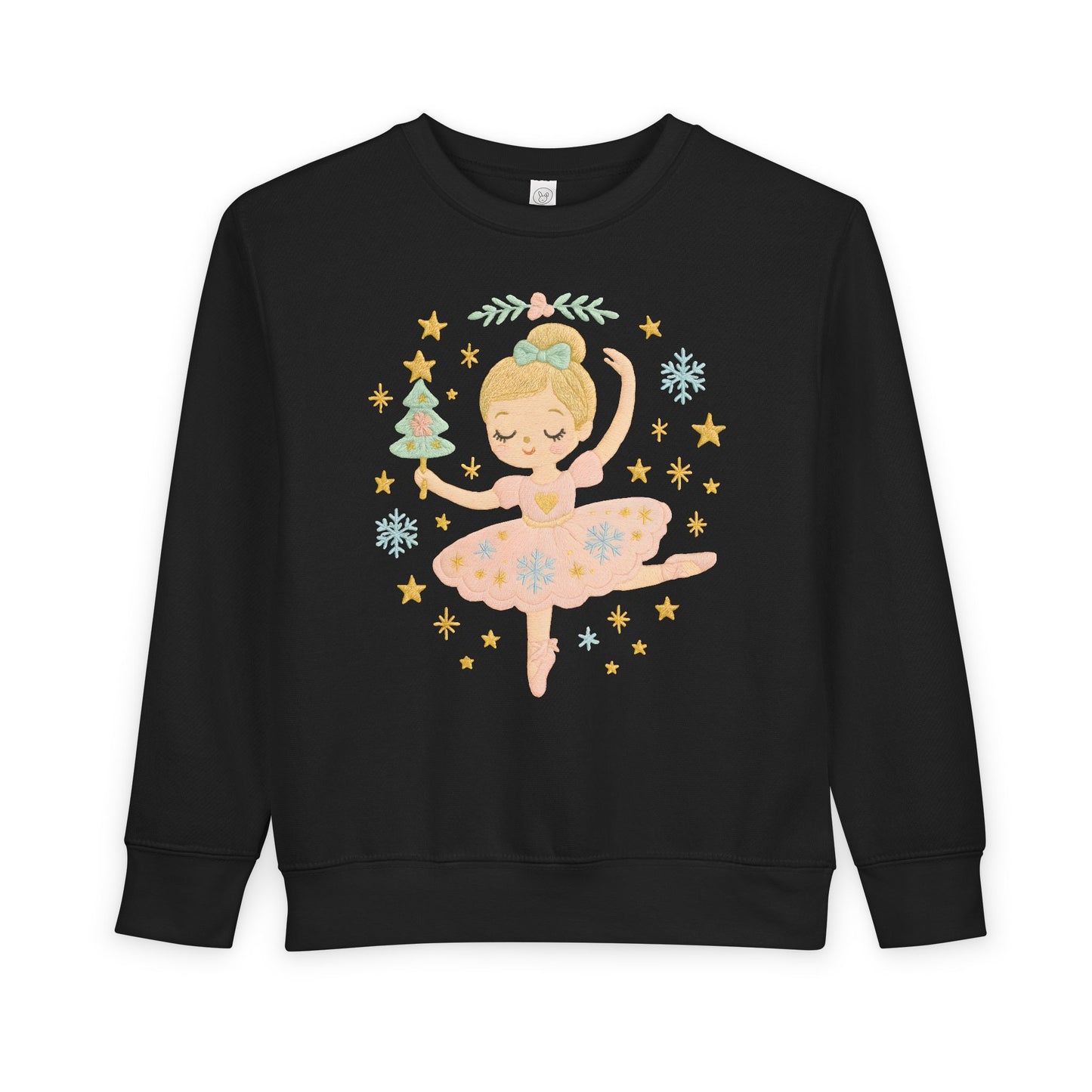 Toddler Sweatshirt - Cute Ballerina in Pink Tutu with Stars & Holiday Tree