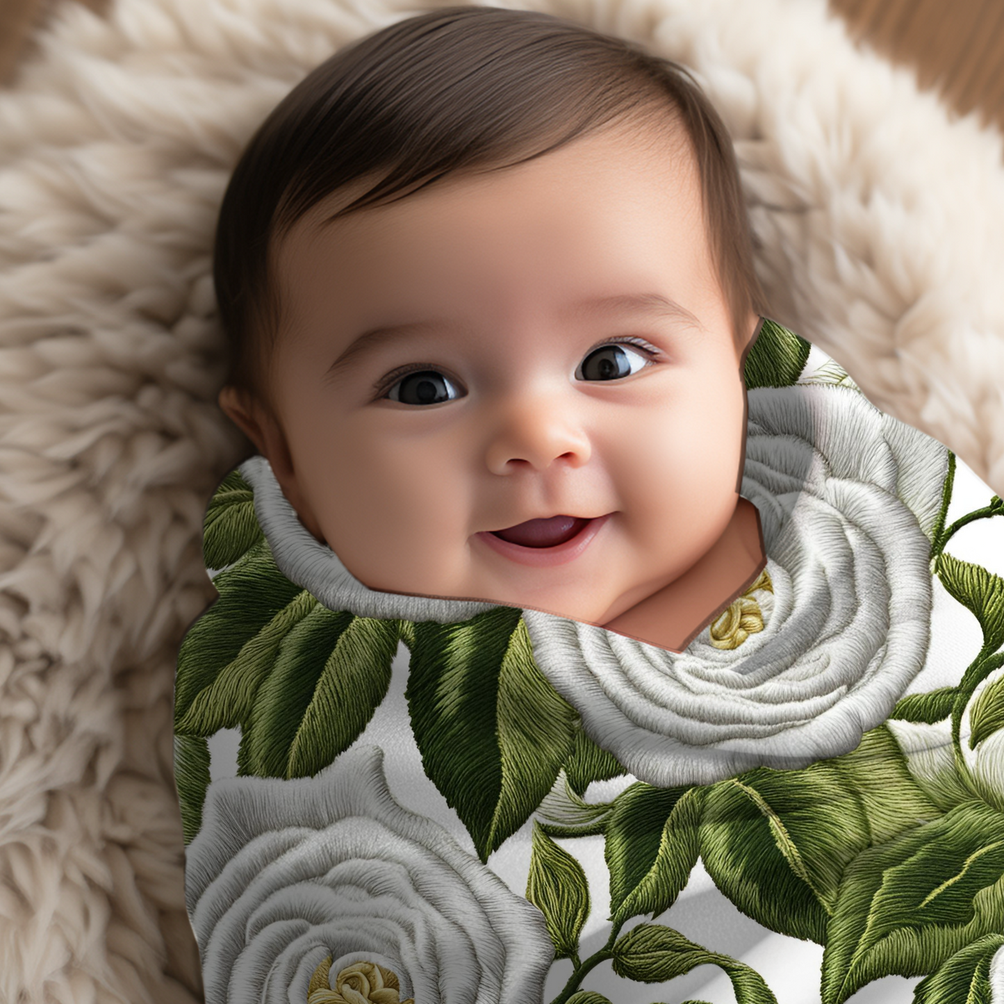 White Roses Baby Swaddle Blanket