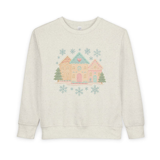 Toddler Sweatshirt — Pastel Holiday Houses Winter Crewneck