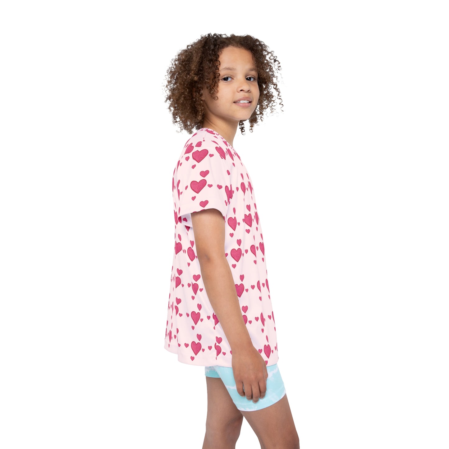 Girl Jersey Sports Shirt with Pink Hearts Design