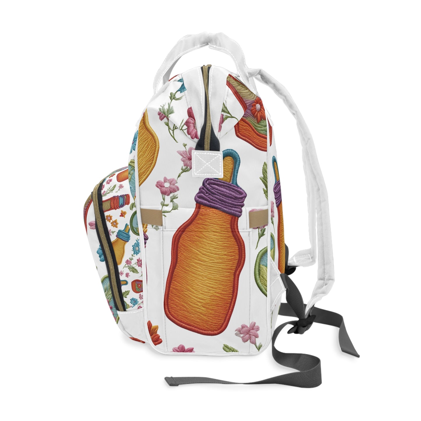 Whimsical Milk Bottles and Flowers Multifunctional Diaper Backpack