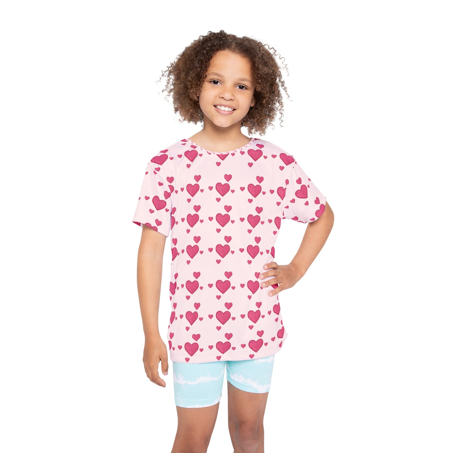 Girl Jersey Sports Shirt with Pink Hearts Design