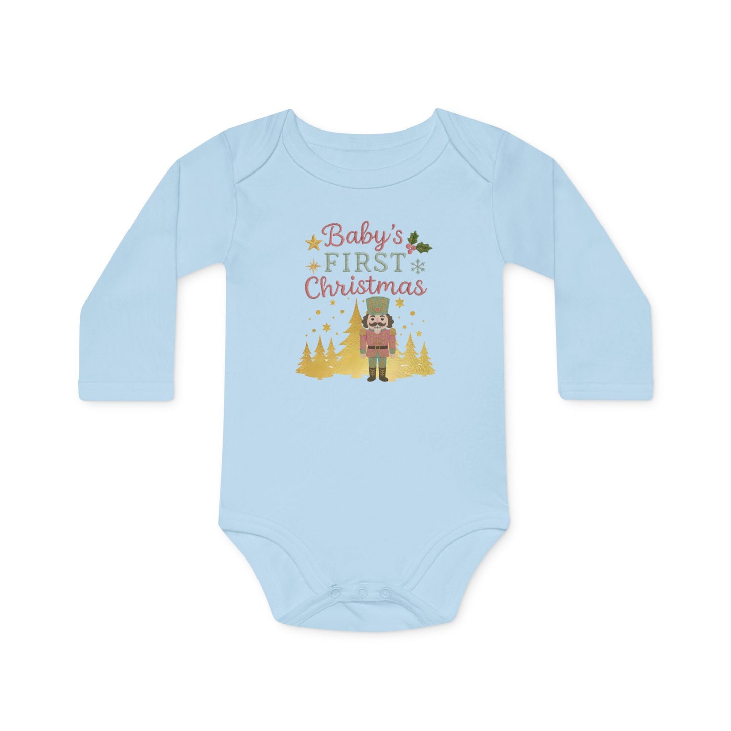 Baby Bodysuit — "Baby's First Christmas" Nutcracker Long-Sleeve Organic Onesie