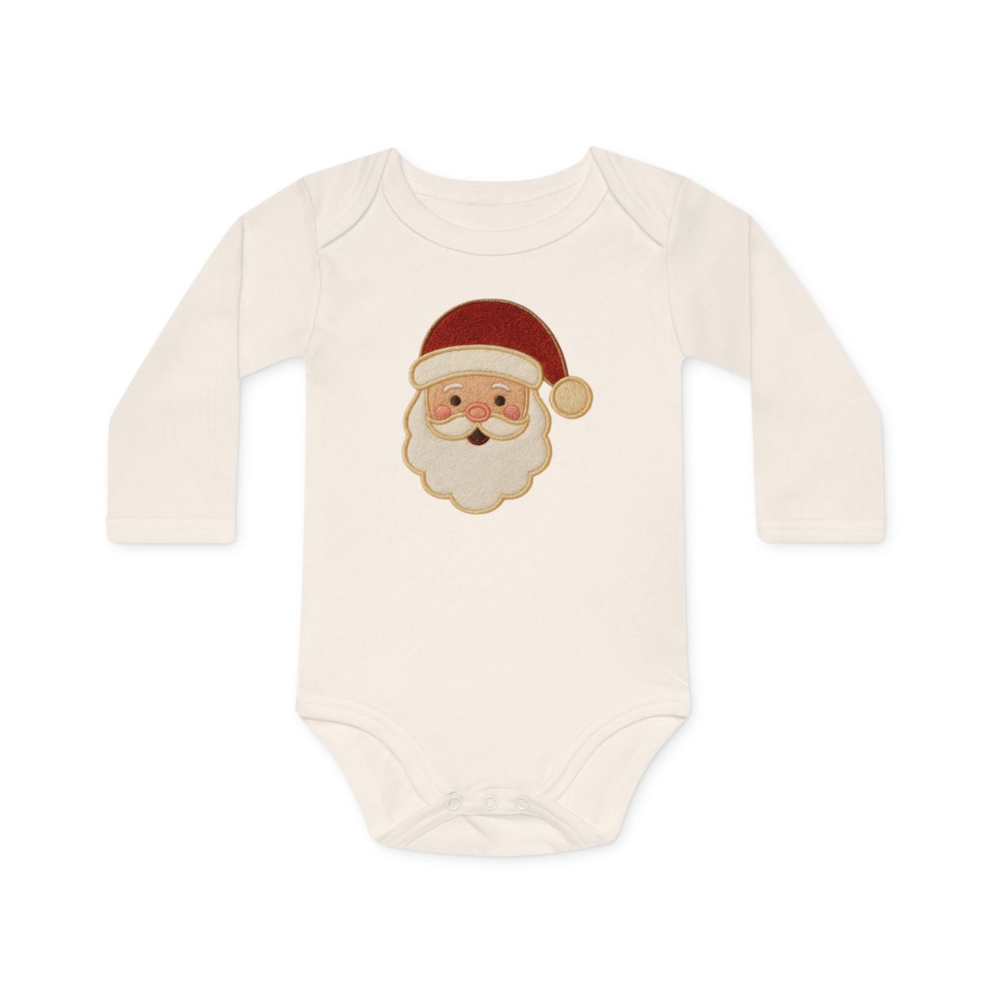 Baby Bodysuit — Cute Vintage Santa Face Holiday Long-Sleeve Organic Onesie