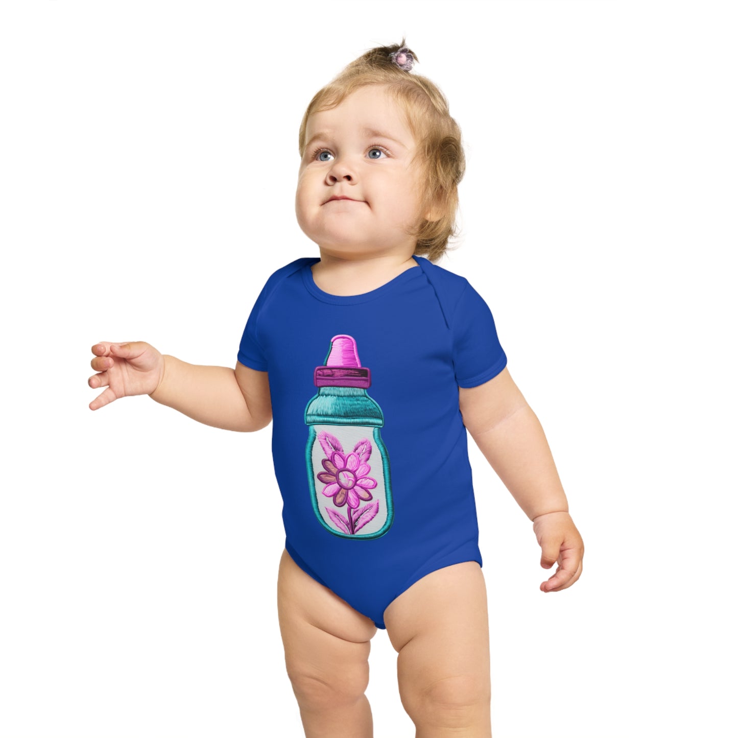 Pink/Blue Bottle Short Sleeve Baby Bodysuit