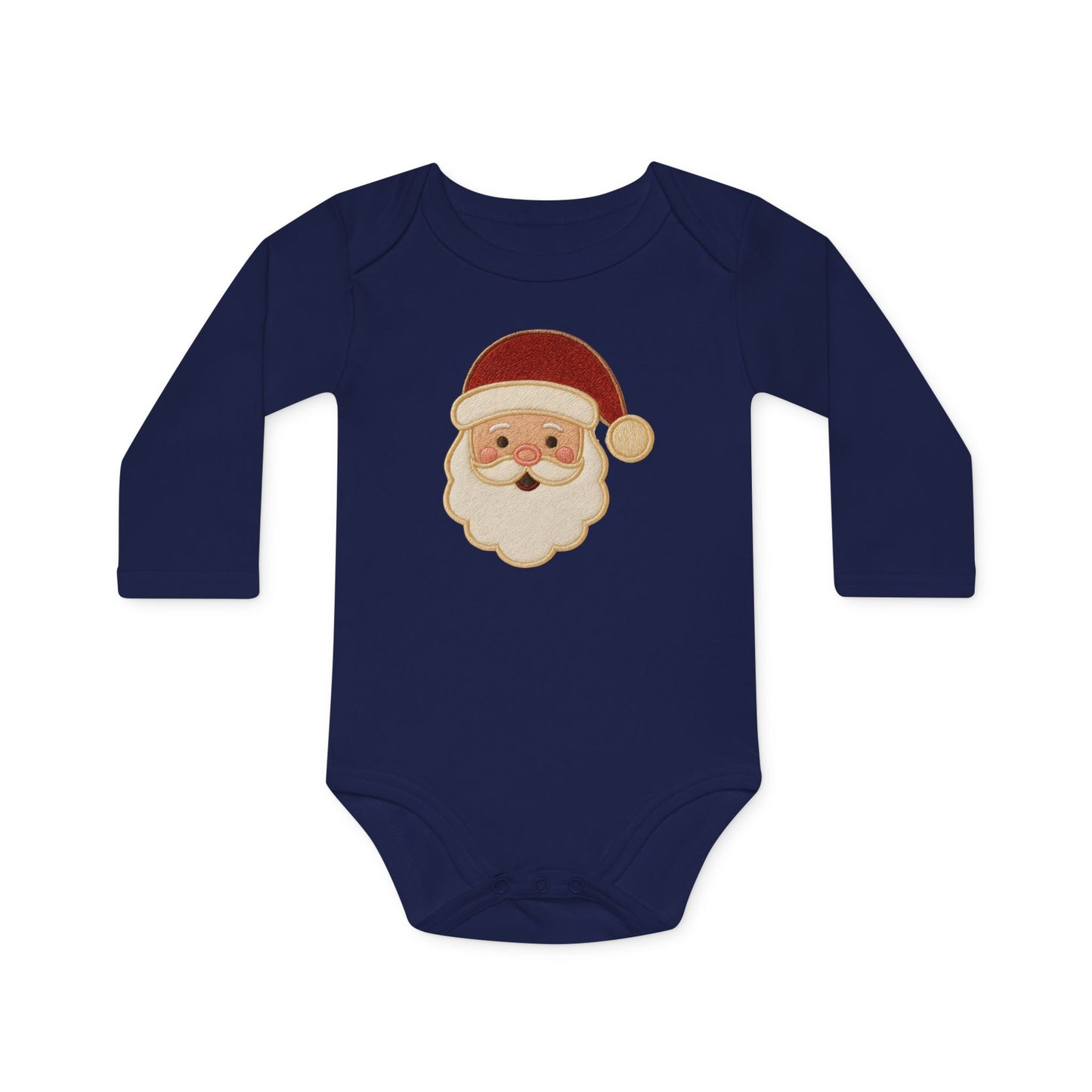 Baby Bodysuit — Cute Vintage Santa Face Holiday Long-Sleeve Organic Onesie