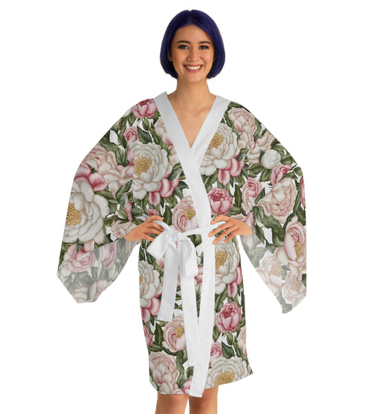 Roses, Flowers and Peonies Matching Long Sleeve Kimono Robe