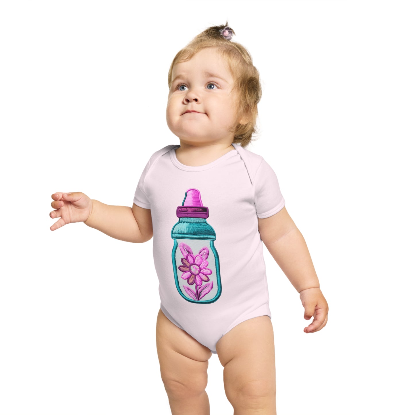 Pink/Blue Bottle Short Sleeve Baby Bodysuit