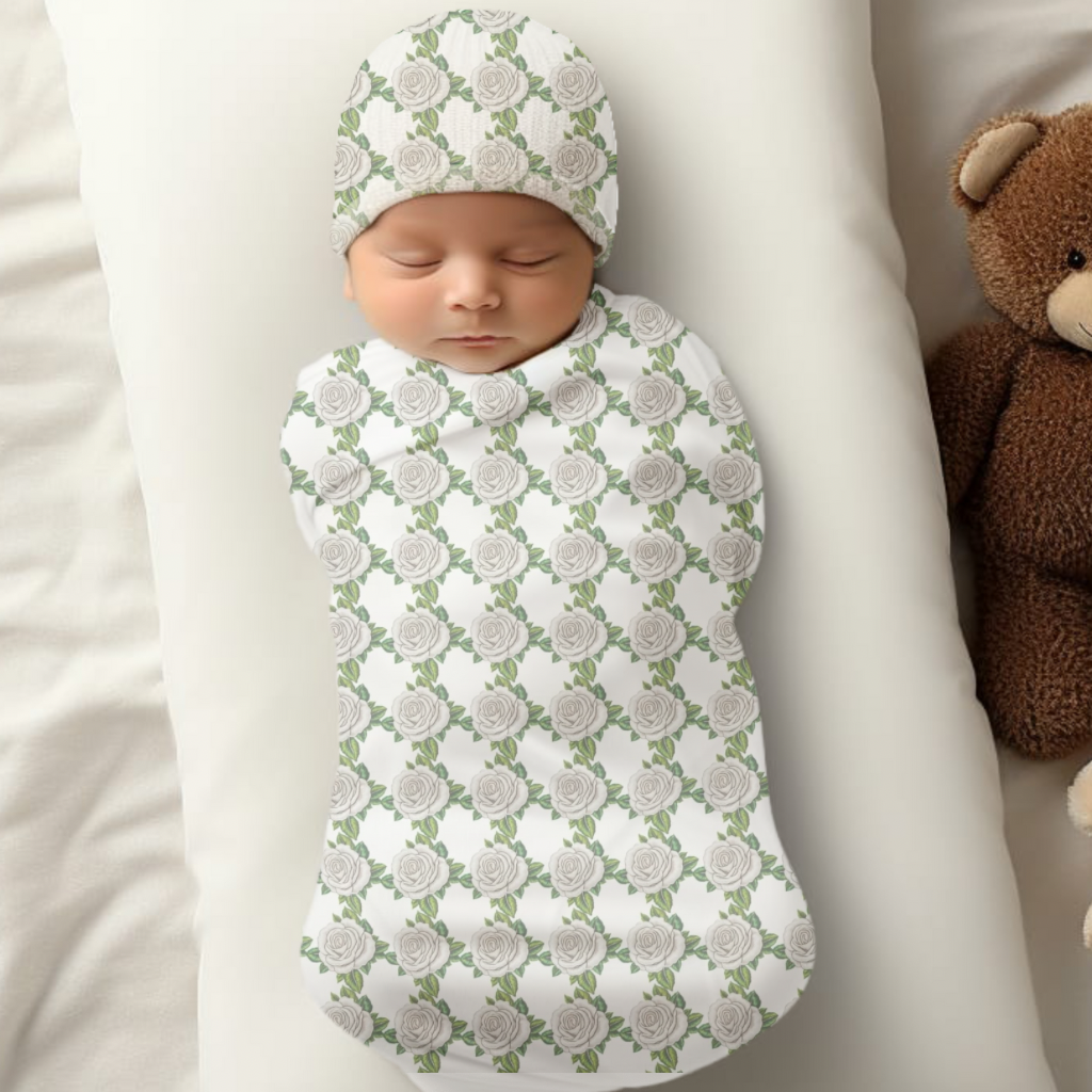 White Rose Baby Swaddle Blanket