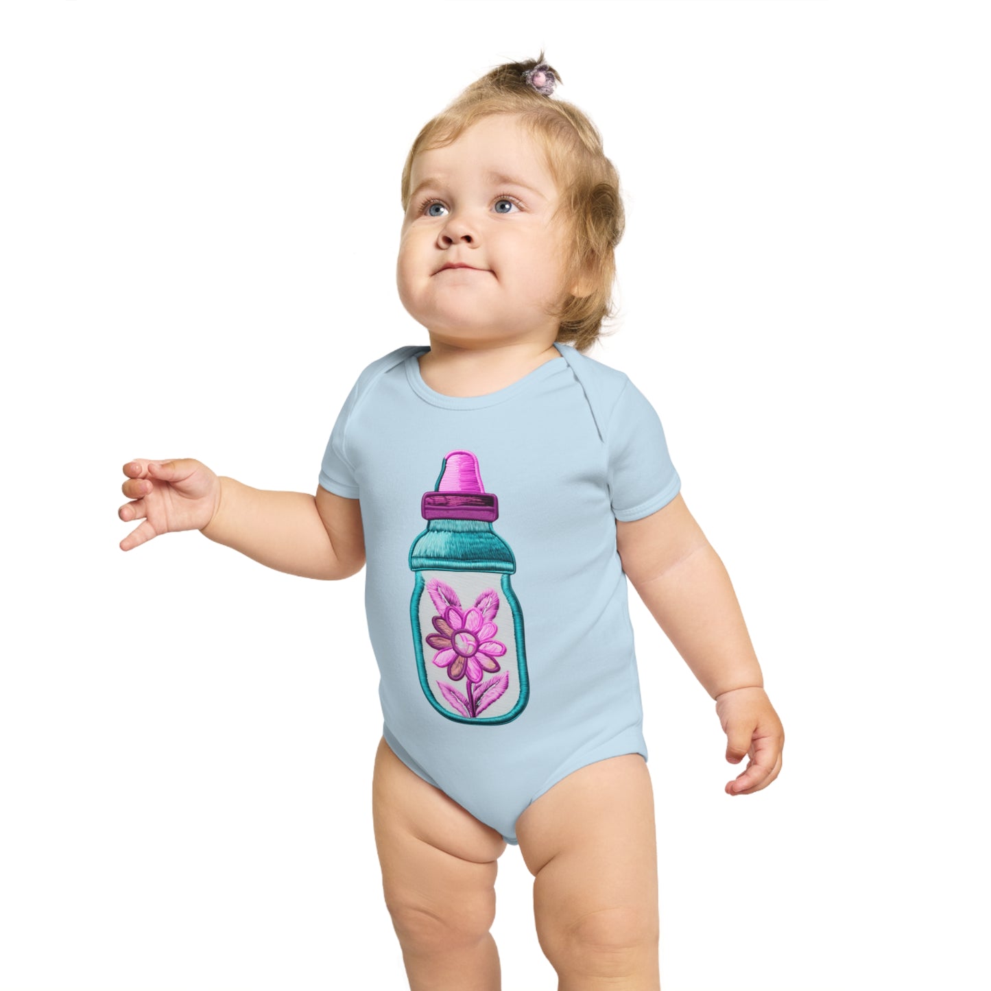 Pink/Blue Bottle Short Sleeve Baby Bodysuit