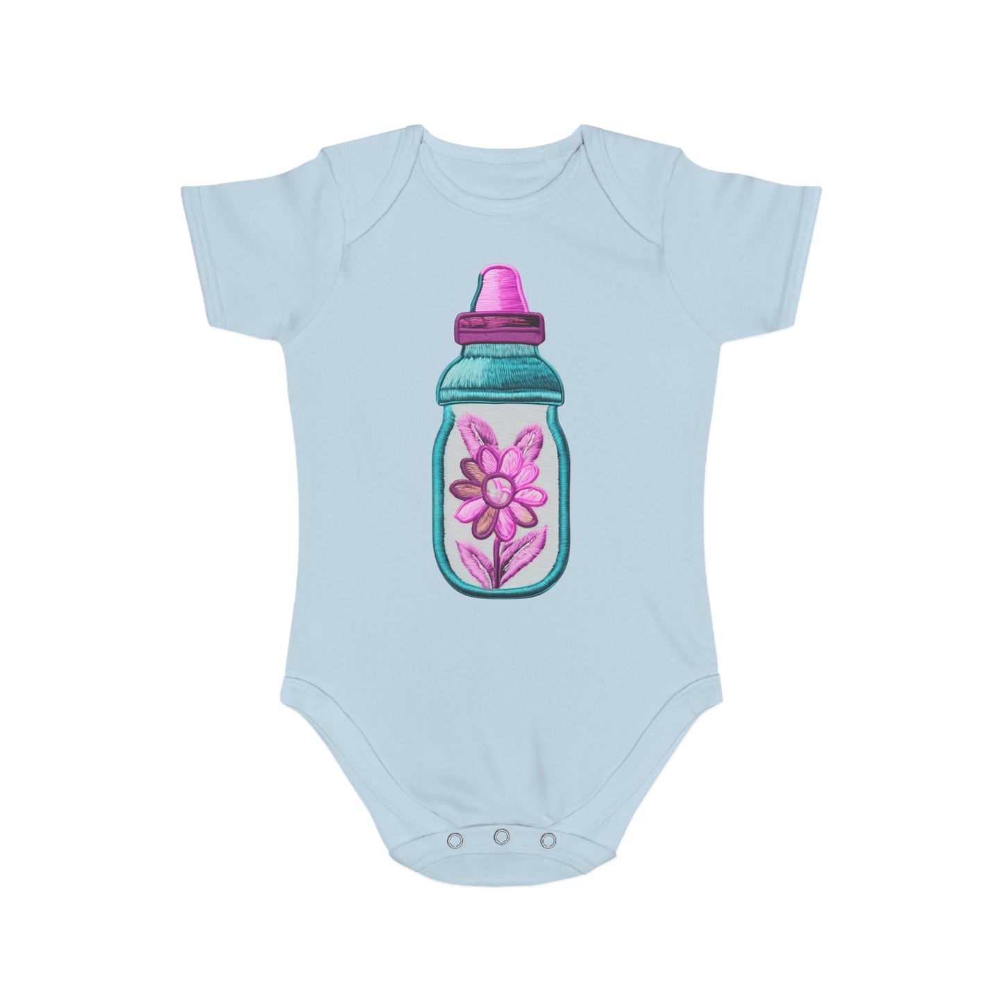 Pink/Blue Bottle Short Sleeve Baby Bodysuit