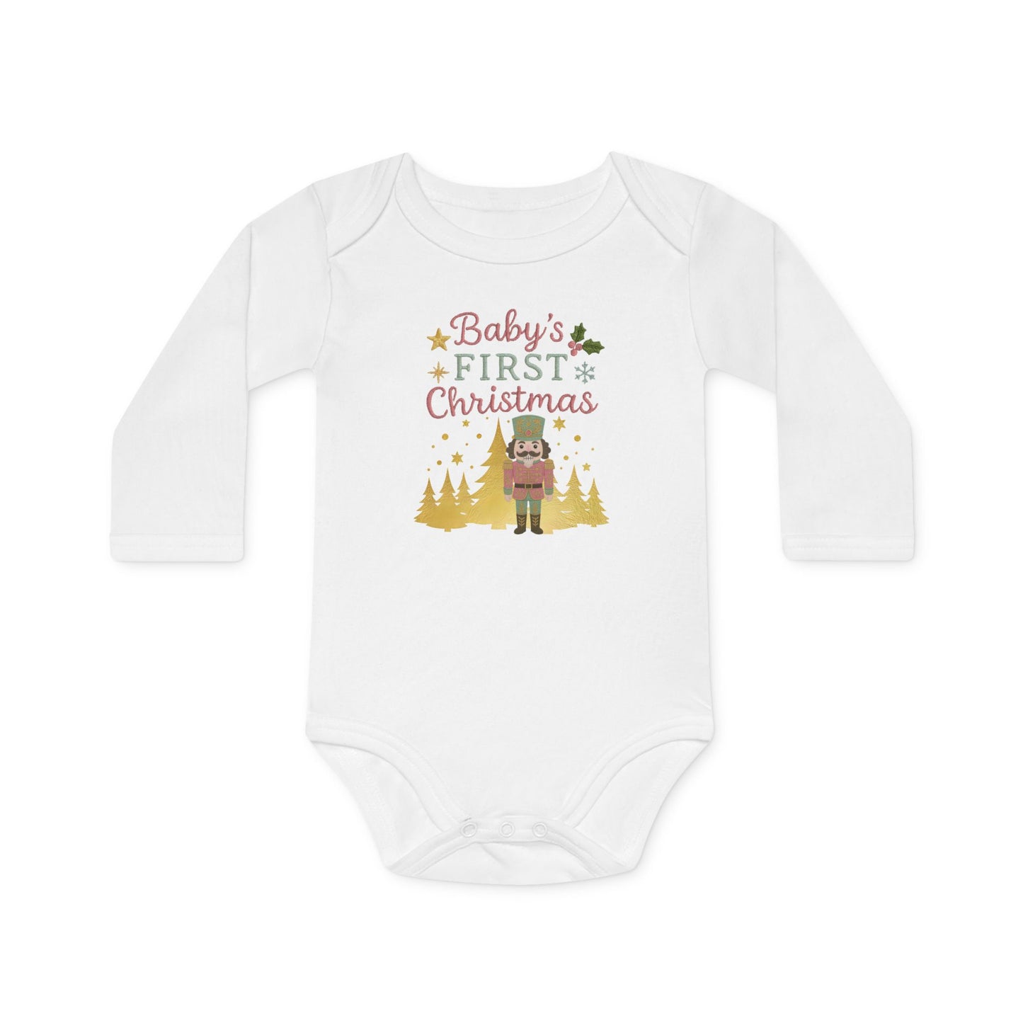 Baby Bodysuit — "Baby's First Christmas" Nutcracker Long-Sleeve Organic Onesie