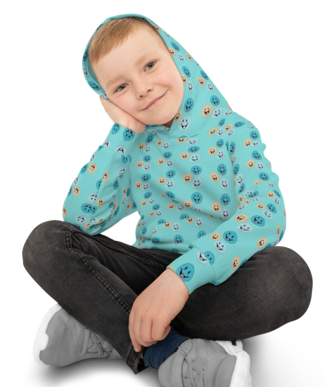 Children's Hoodie - Happy Face Blue and Yellow