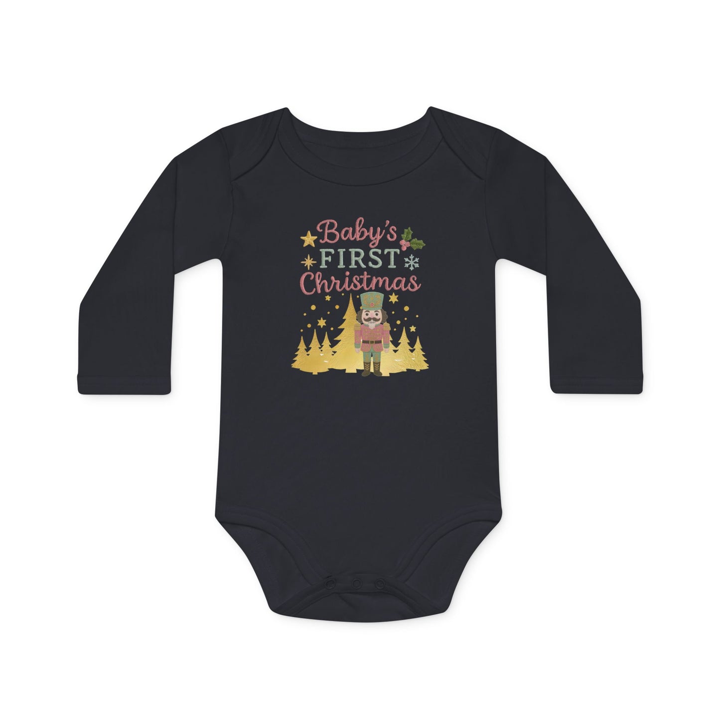 Baby Bodysuit — "Baby's First Christmas" Nutcracker Long-Sleeve Organic Onesie