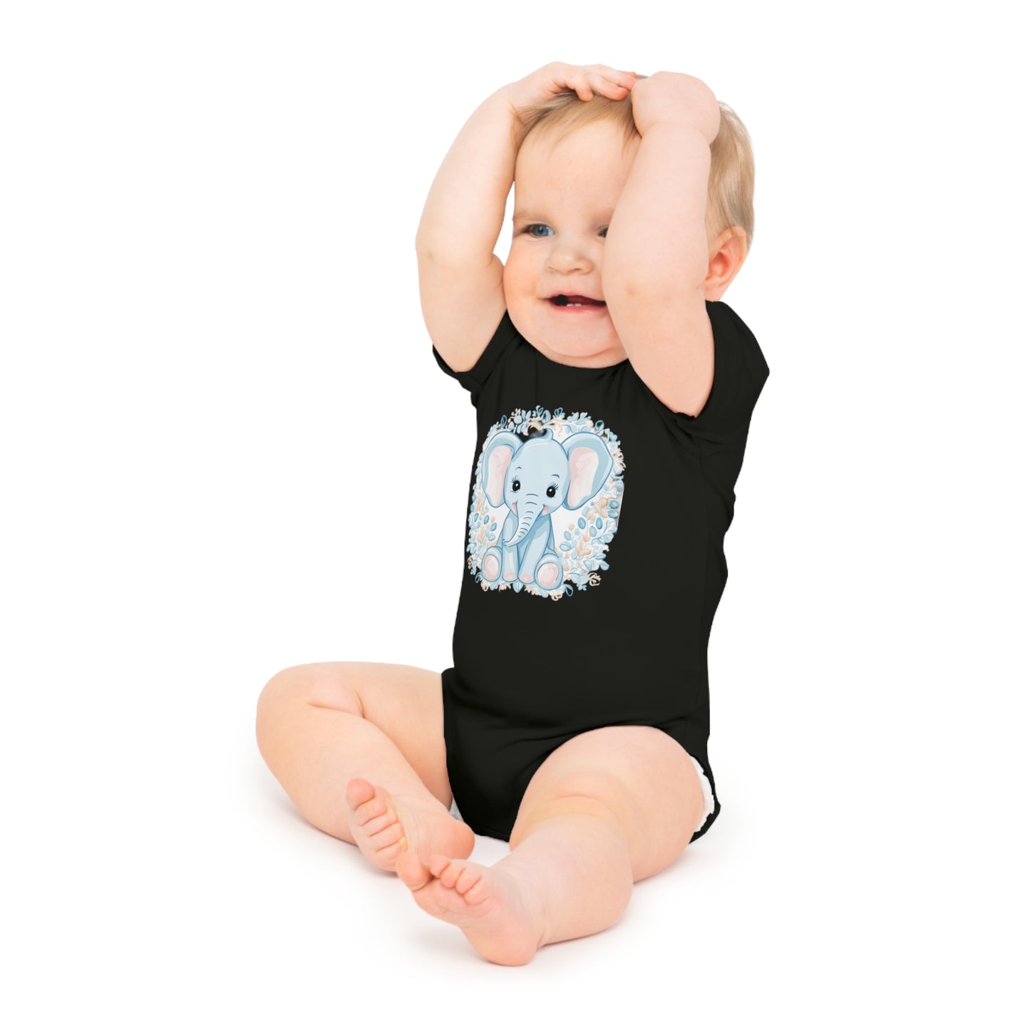 Blue Elephant Baby Short Sleeve Bodysuit