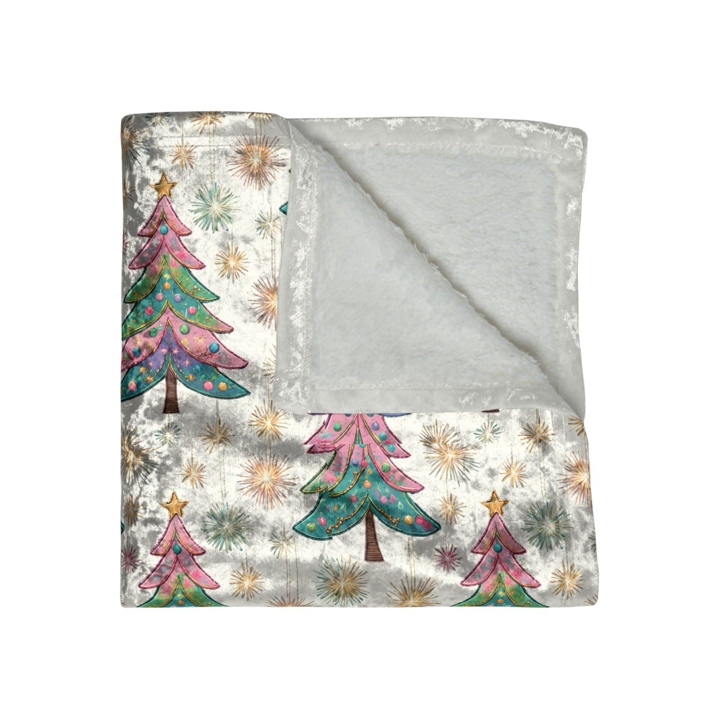 Kids Crushed Velvet Blanket - Whimsical Christmas Tree Print