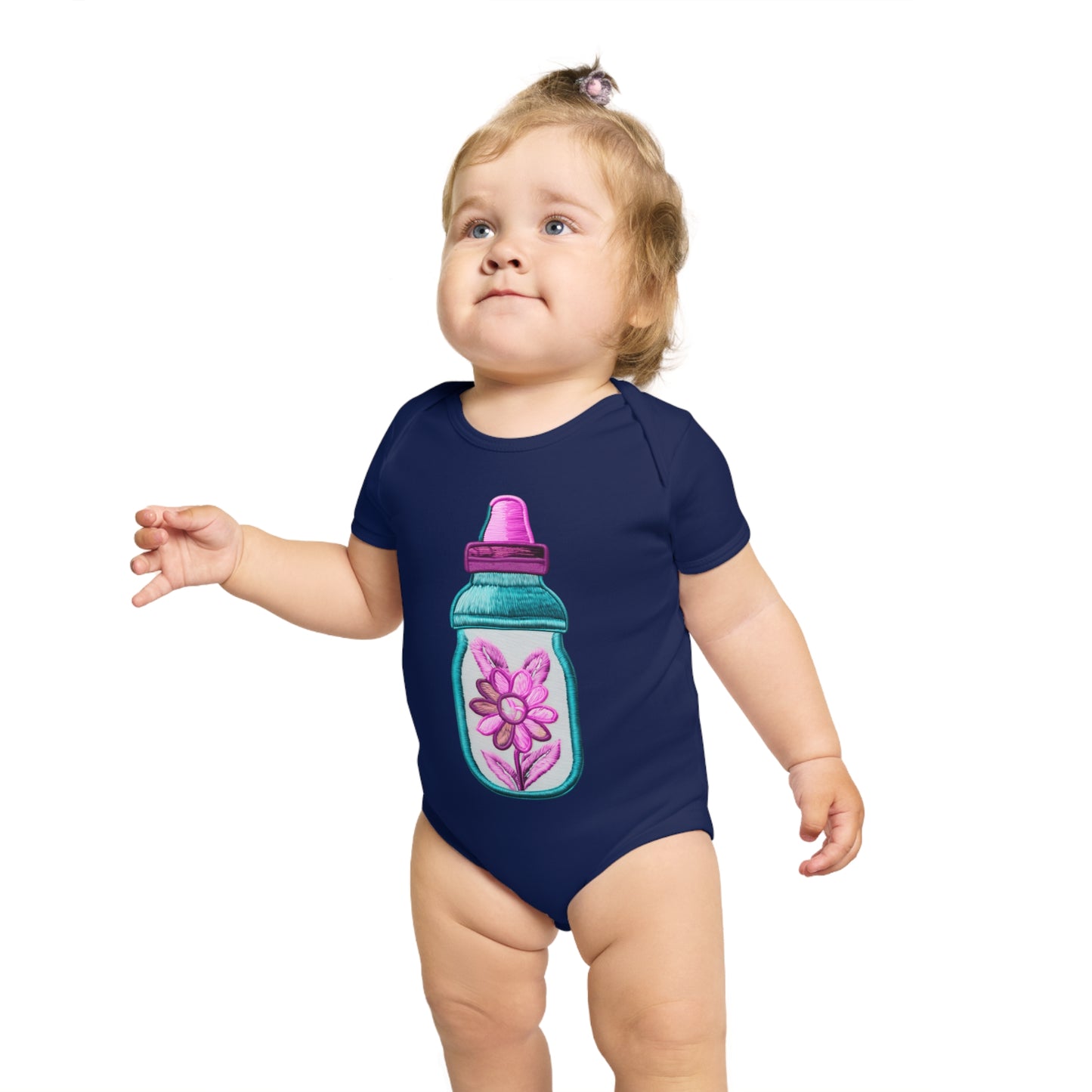 Pink/Blue Bottle Short Sleeve Baby Bodysuit