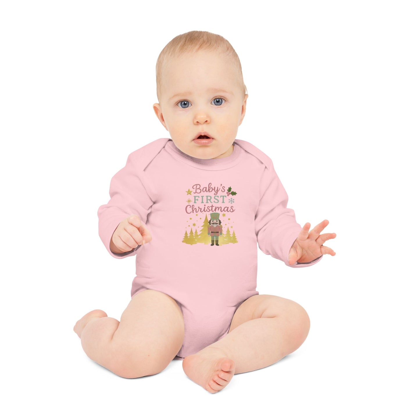 Baby Bodysuit — "Baby's First Christmas" Nutcracker Long-Sleeve Organic Onesie