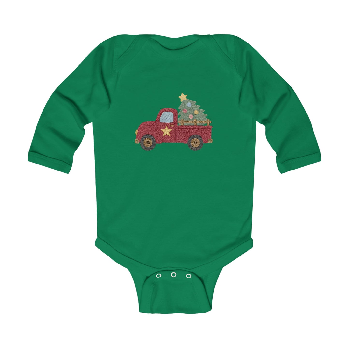 Baby Bodysuit — Red Truck with Christmas Tree Holiday Onesie