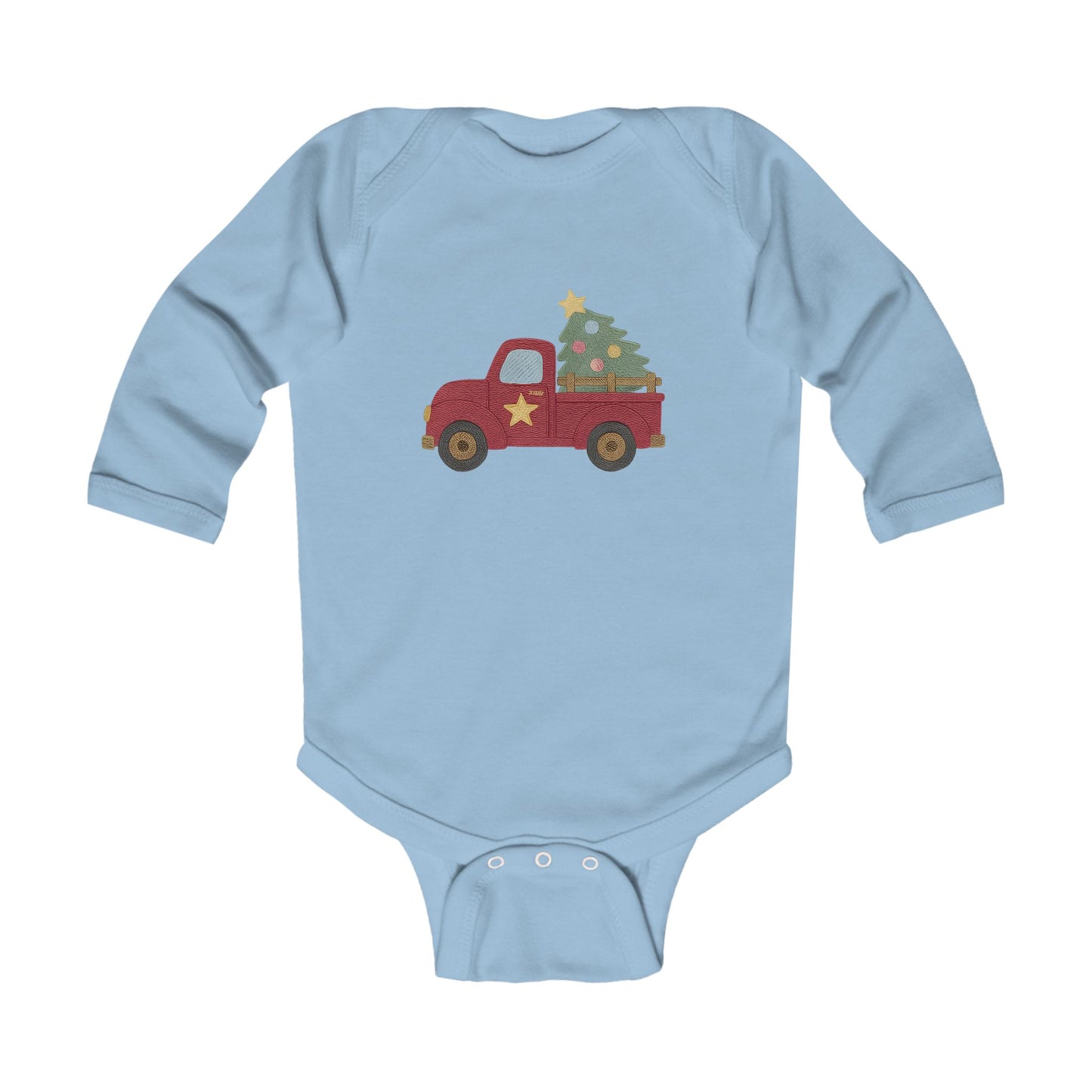 Baby Bodysuit — Red Truck with Christmas Tree Holiday Onesie