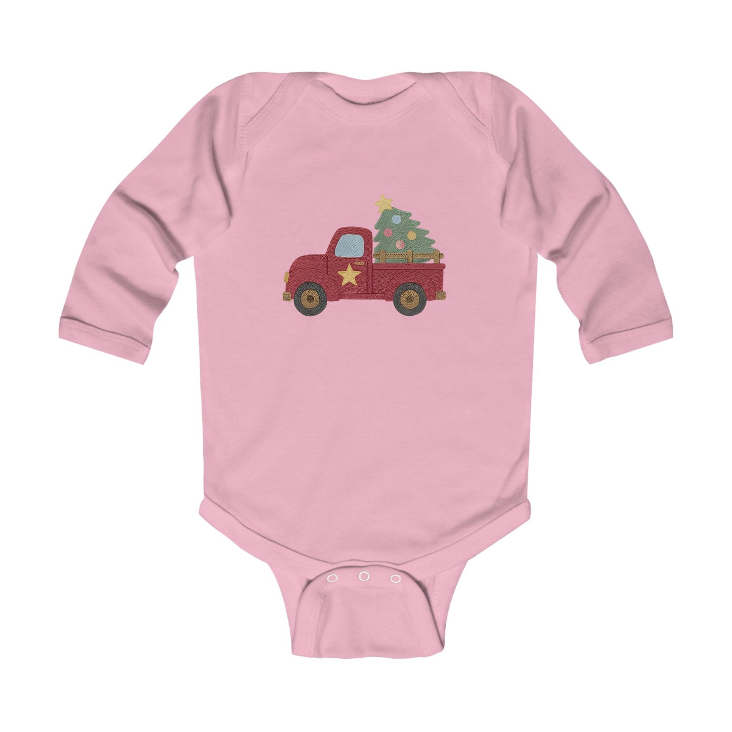 Baby Bodysuit — Red Truck with Christmas Tree Holiday Onesie