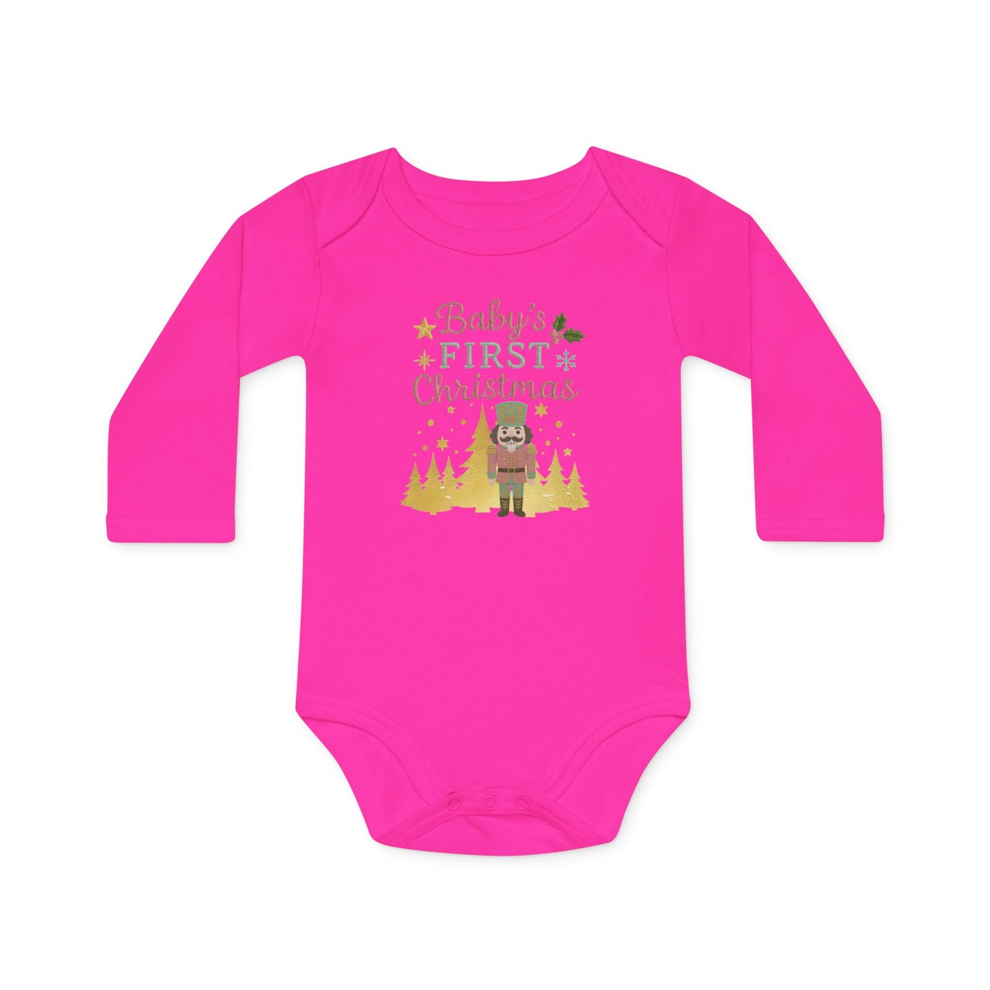 Baby Bodysuit — "Baby's First Christmas" Nutcracker Long-Sleeve Organic Onesie