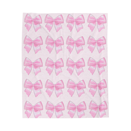 Pink Bow Coquette Velveteen Plush Blanket