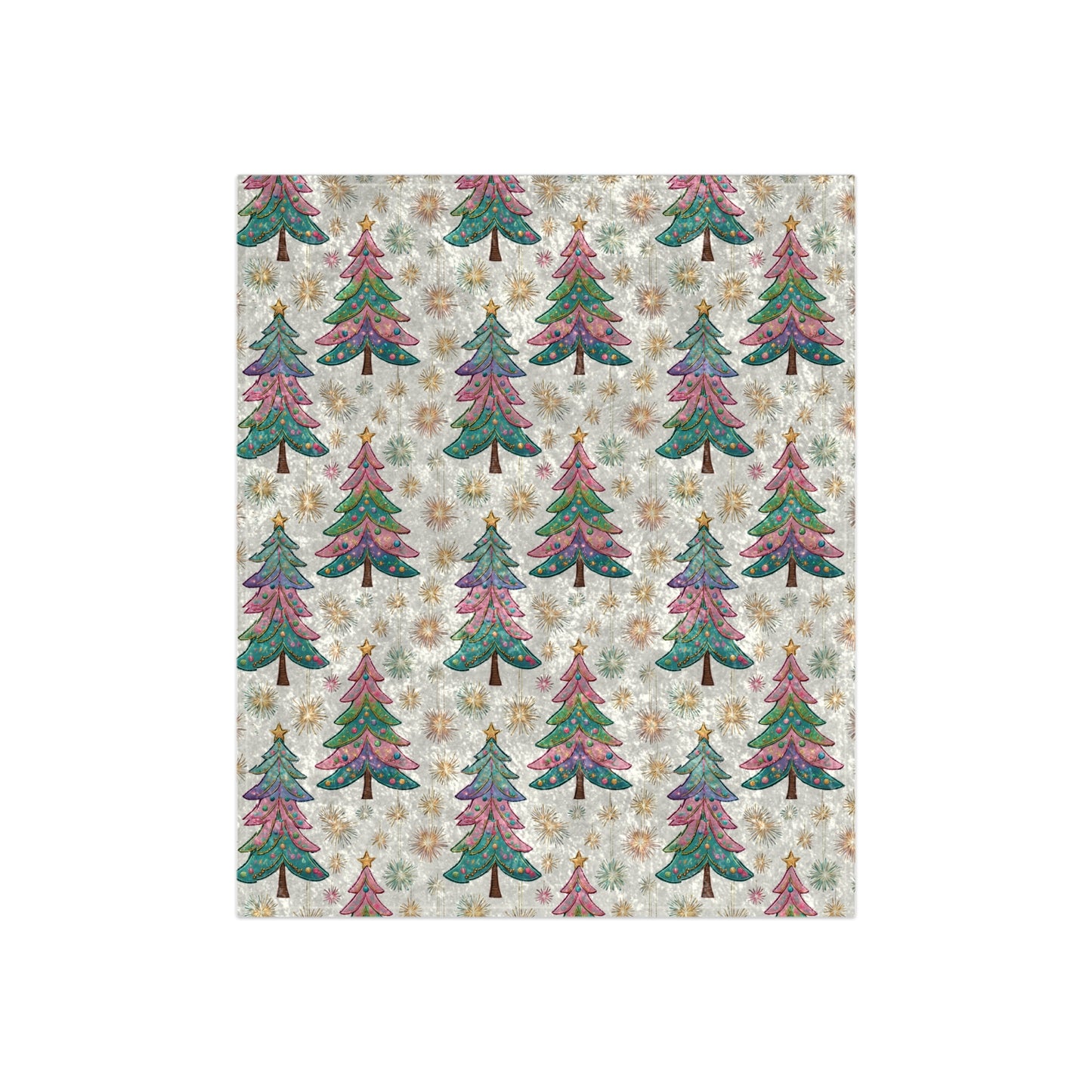 Kids Crushed Velvet Blanket - Whimsical Christmas Tree Print