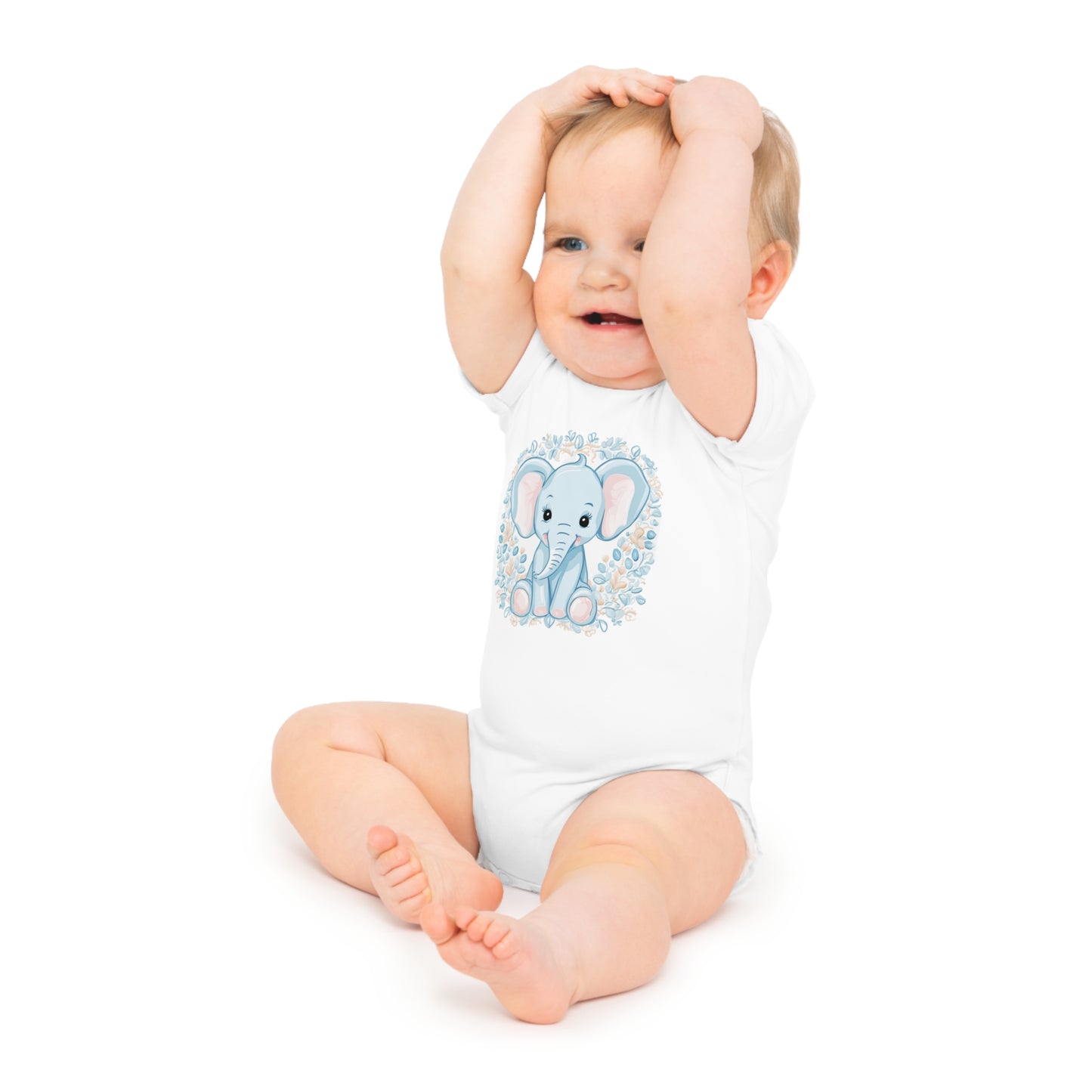 Blue Elephant Baby Short Sleeve Bodysuit