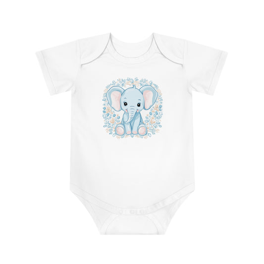 Blue Elephant Baby Short Sleeve Bodysuit