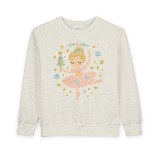 Toddler Sweatshirt - Cute Ballerina in Pink Tutu with Stars & Holiday Tree