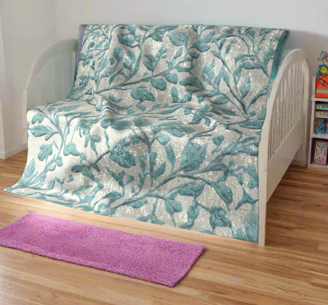 Light Blue Foliage Crushed Velvet Blanket