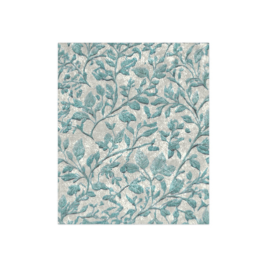 Light Blue Foliage Crushed Velvet Blanket