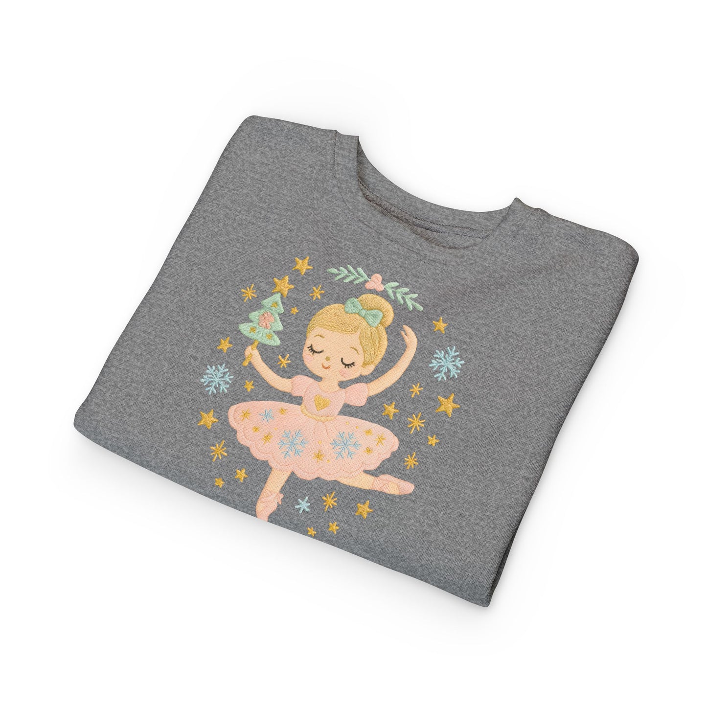 Toddler Sweatshirt - Cute Ballerina in Pink Tutu with Stars & Holiday Tree