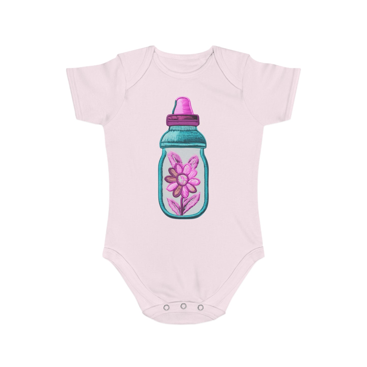 Pink/Blue Bottle Short Sleeve Baby Bodysuit