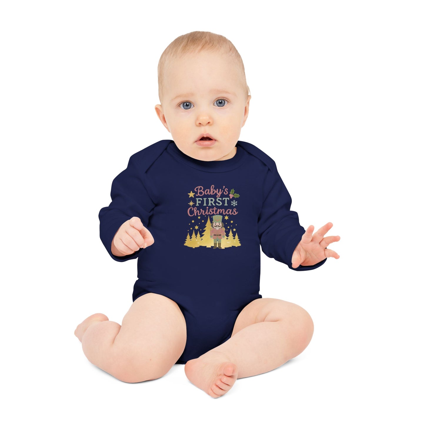 Baby Bodysuit — "Baby's First Christmas" Nutcracker Long-Sleeve Organic Onesie