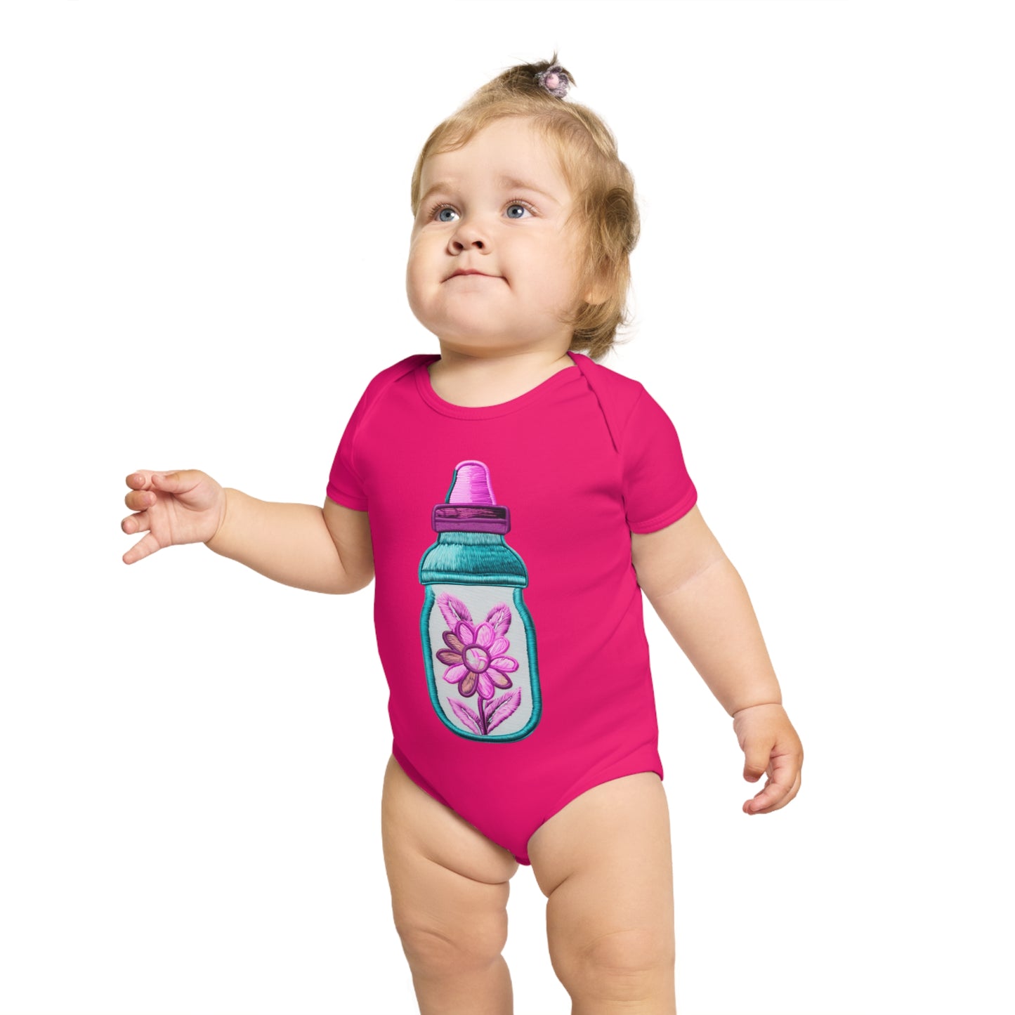 Pink/Blue Bottle Short Sleeve Baby Bodysuit