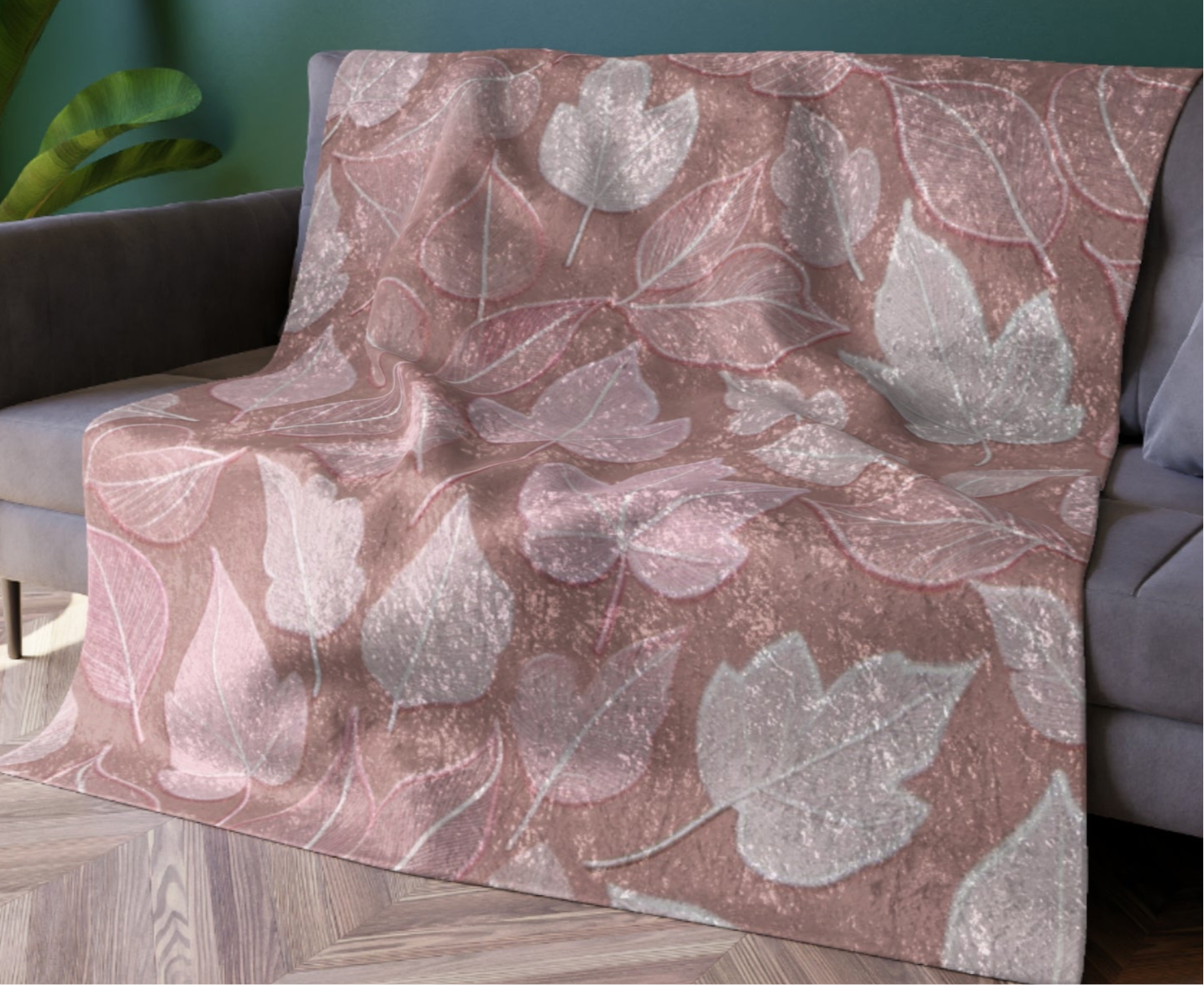 Pink Foliage Crushed Velvet Blanket