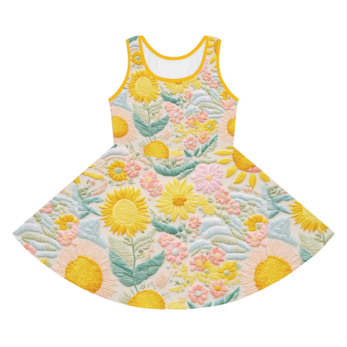 Yellow Sun and Flowers Girls' Sleeveless Sundress