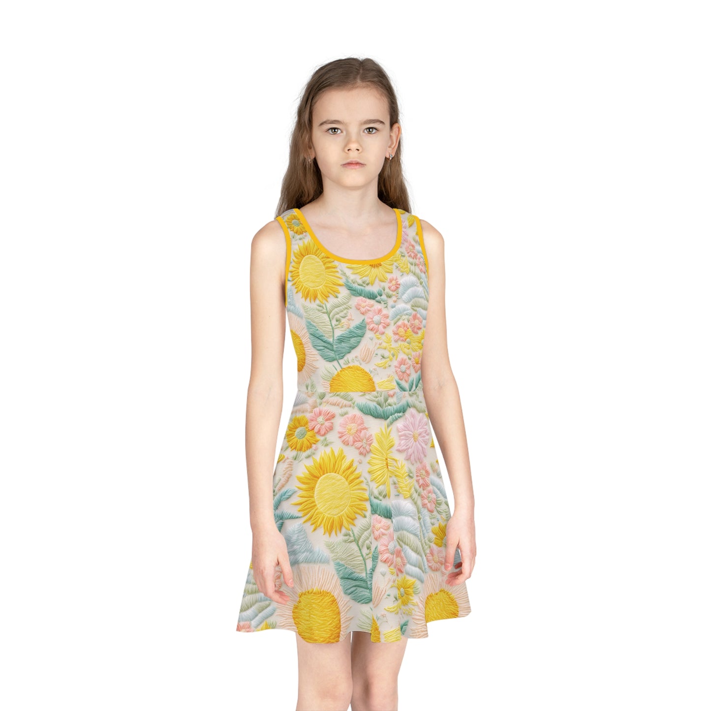 Yellow Sun and Flowers Girls' Sleeveless Sundress