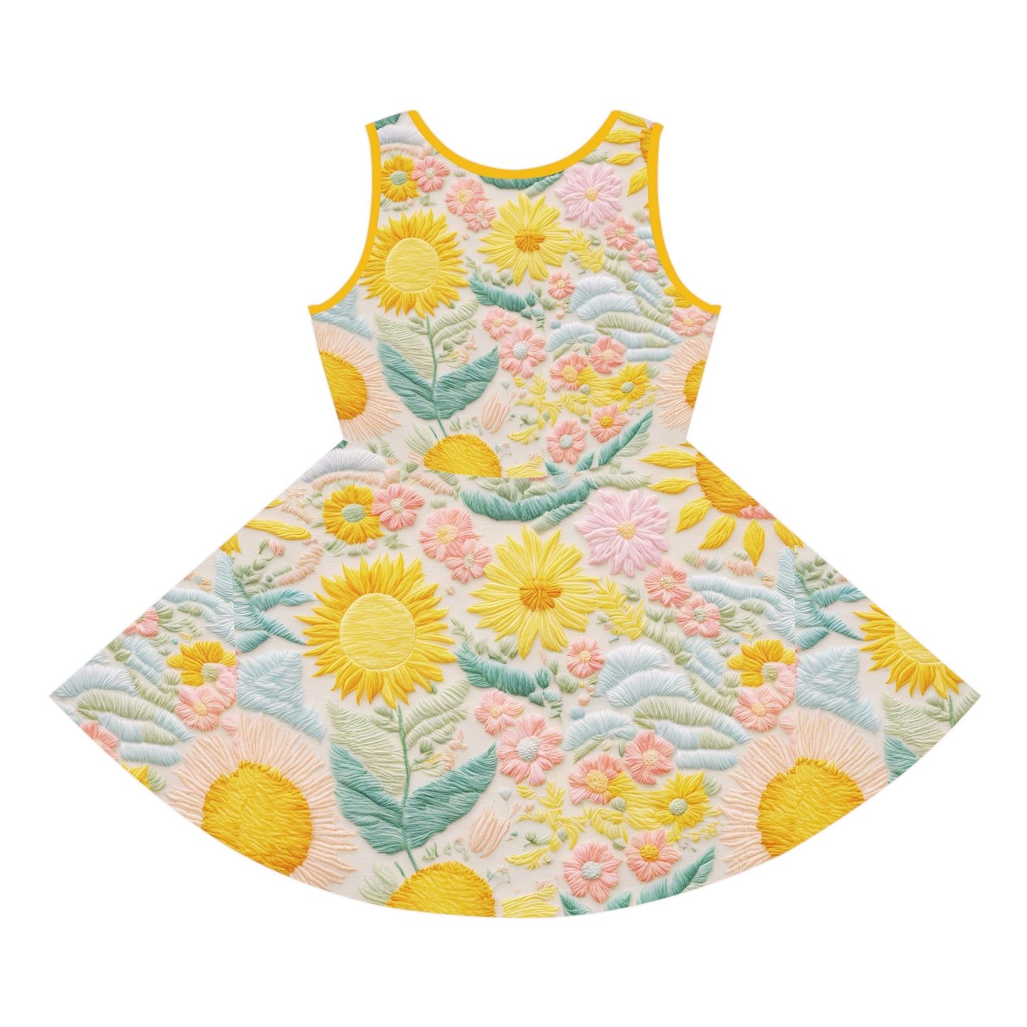 Yellow Sun and Flowers Girls' Sleeveless Sundress