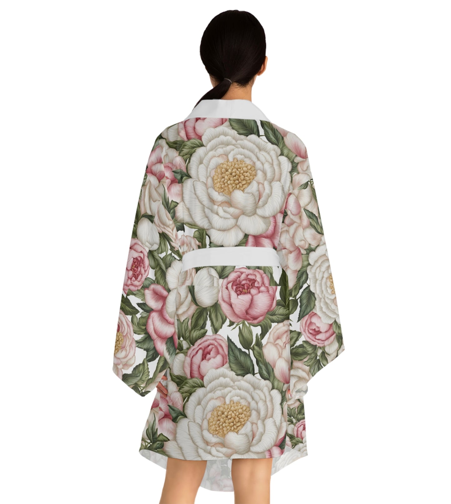 Roses, Flowers and Peonies Matching Long Sleeve Kimono Robe