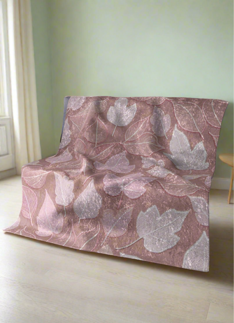 Pink Foliage Crushed Velvet Blanket