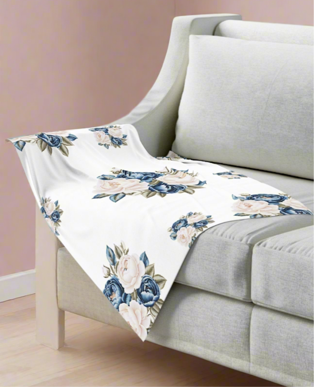 Cream and Blue Roses Baby Swaddle Blanket