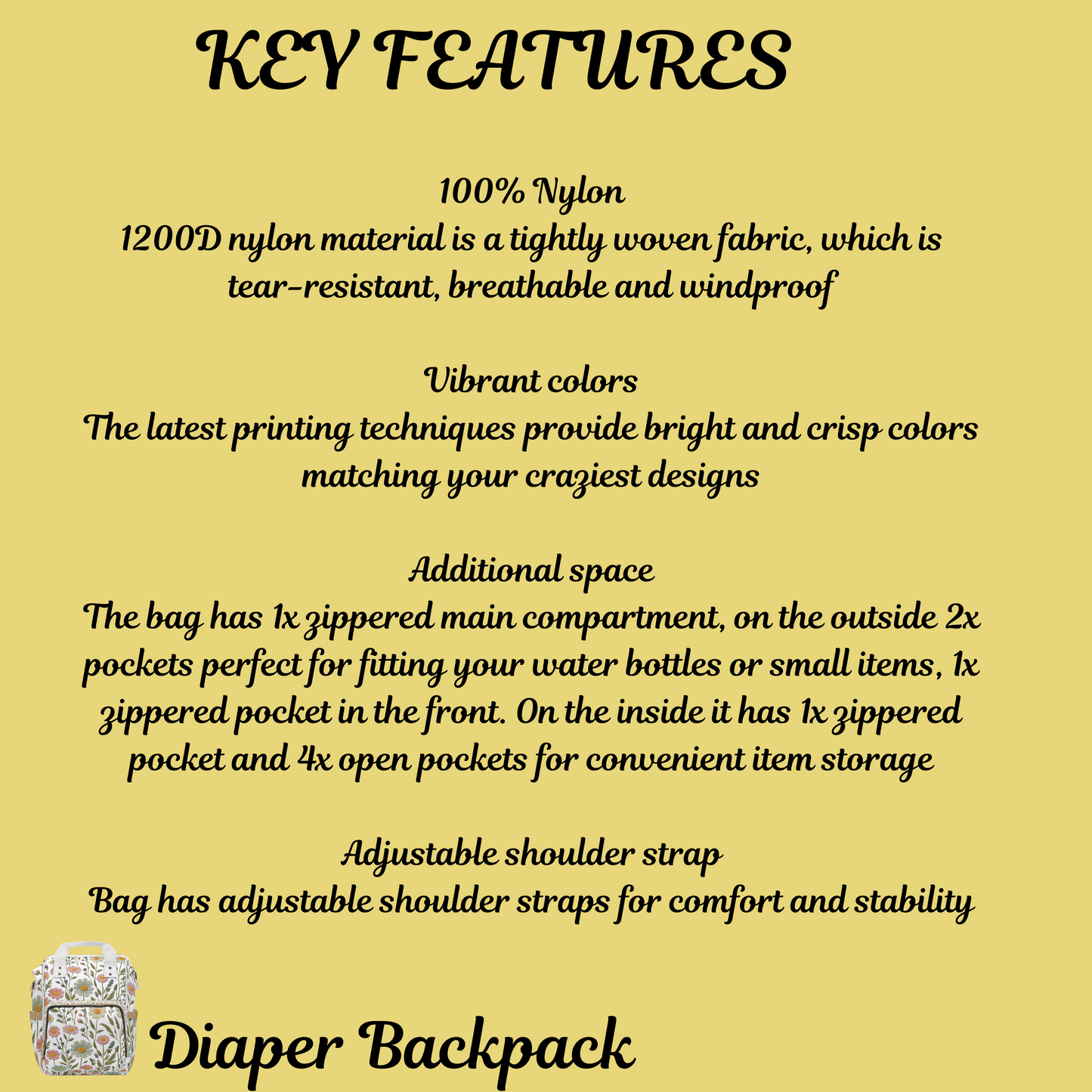 Wildflowers Multifunctional Diaper Backpack