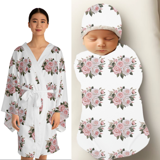 Rose Bouquet Matching Kimono Robe