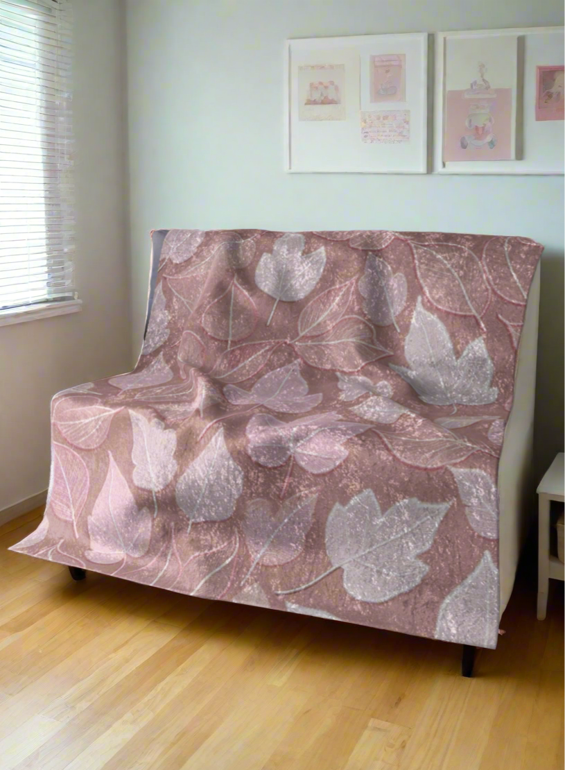 Pink Foliage Crushed Velvet Blanket